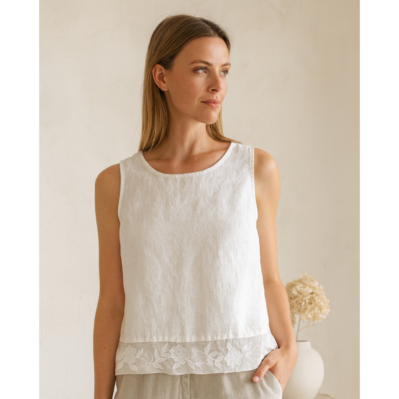 Kate Hill Tank Womens Linen Top 4 Lace Side Zip Lightweight Whimsy Lagom Cottage - Picture 1 of 6